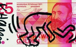 Biljet van 25 gulden, met krabbel van Keith Haring