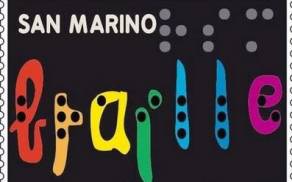 Postzegel uit San Marino, met het woord braille erop