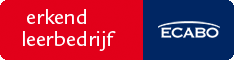Logo rood-blauw, erkend leerbedrijf Ecabo
